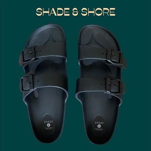 SHADE & SHORE // BLACK RUBBER DOUBLE STRAP SLIDES